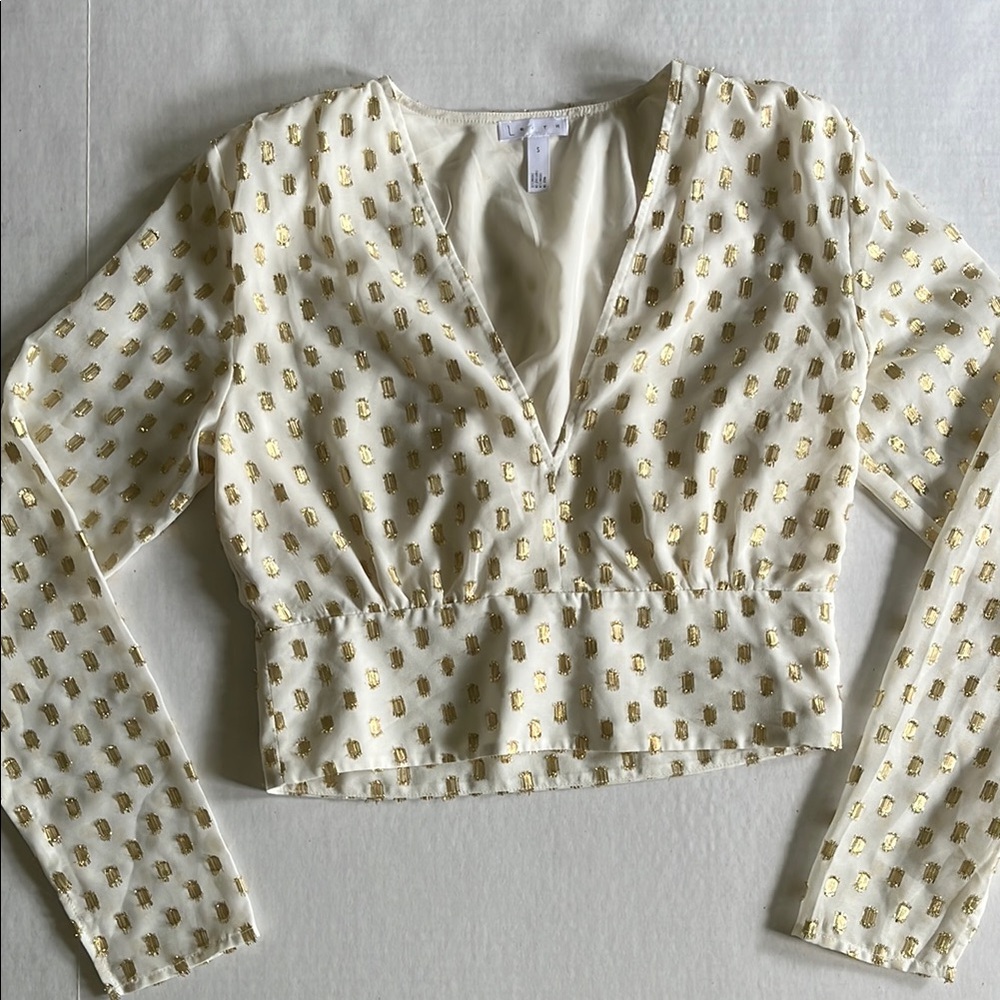 Leith Gold Patterned Women's Cropped Blouse
